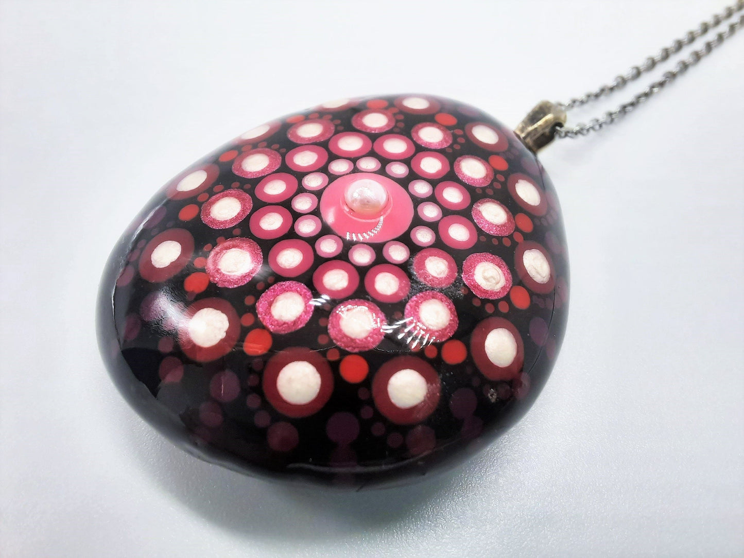 Handpainted Pink / Red Mandala Necklace