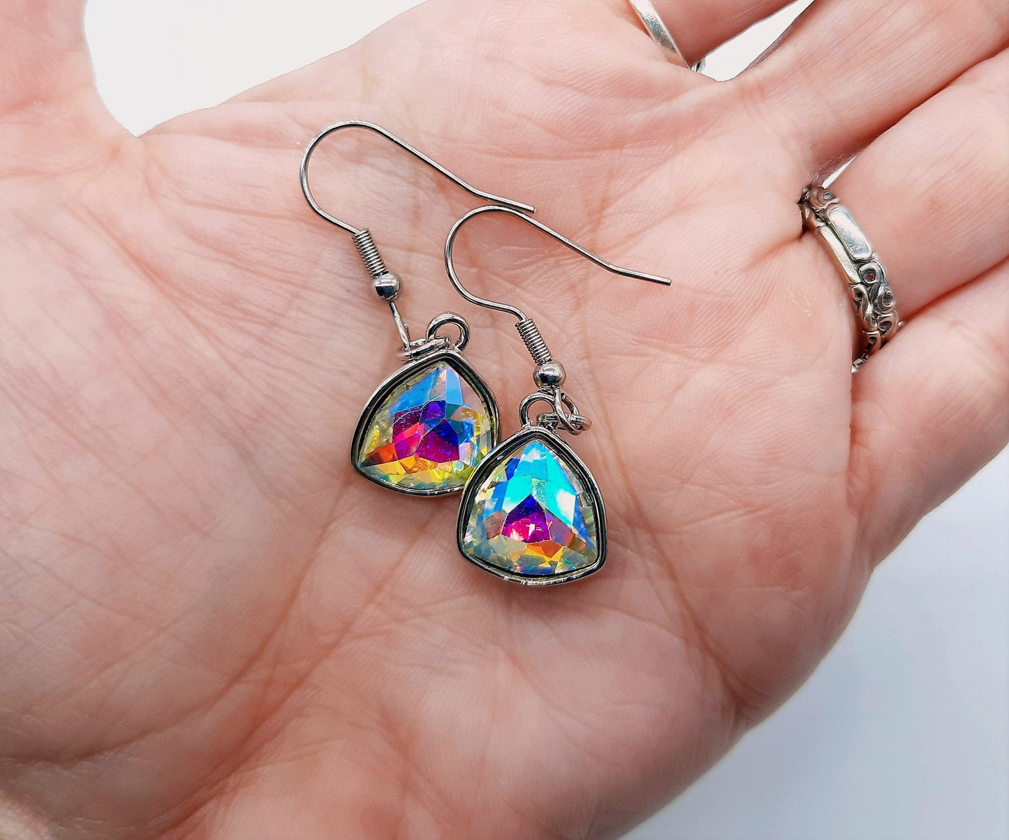 Aurora Borealis Triangle Earrings