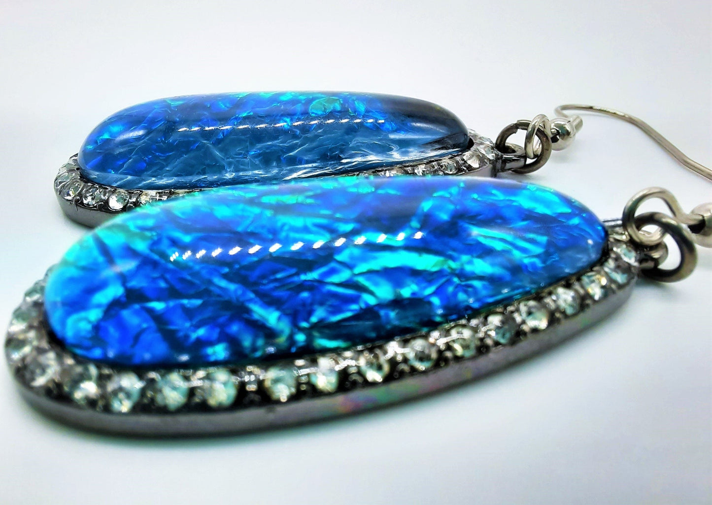 Opal (like) Blue Green Sparkle Teardrop Earrings