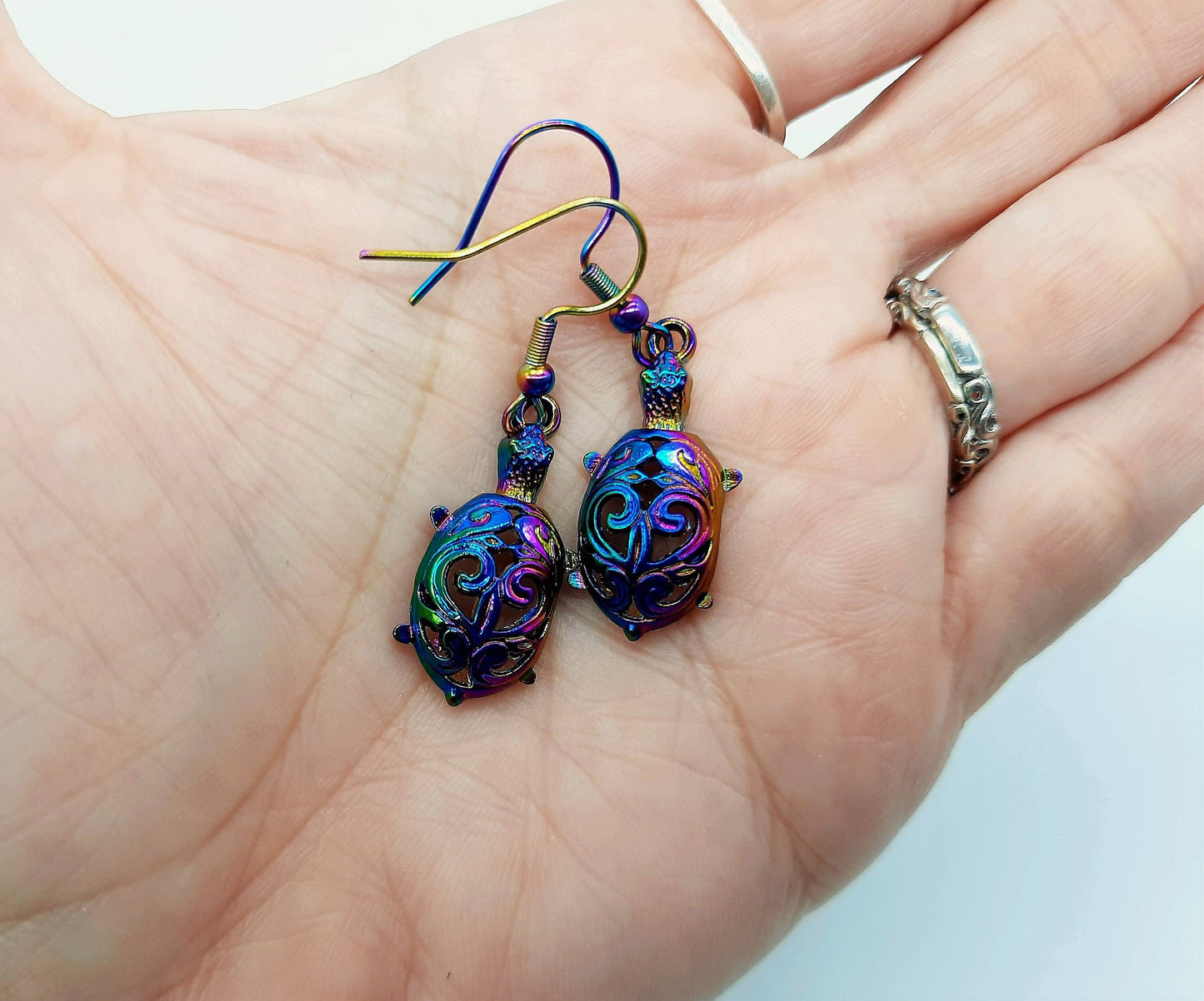 Rainbow Chromium Sea Turtle Earrings