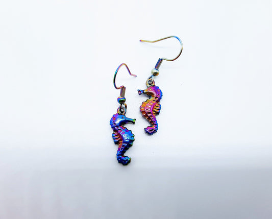 Rainbow Chromium Sea Horse Earrings