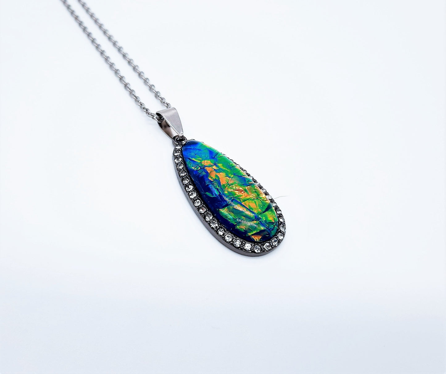 Opal (like) Blue Green Teardrop Necklace