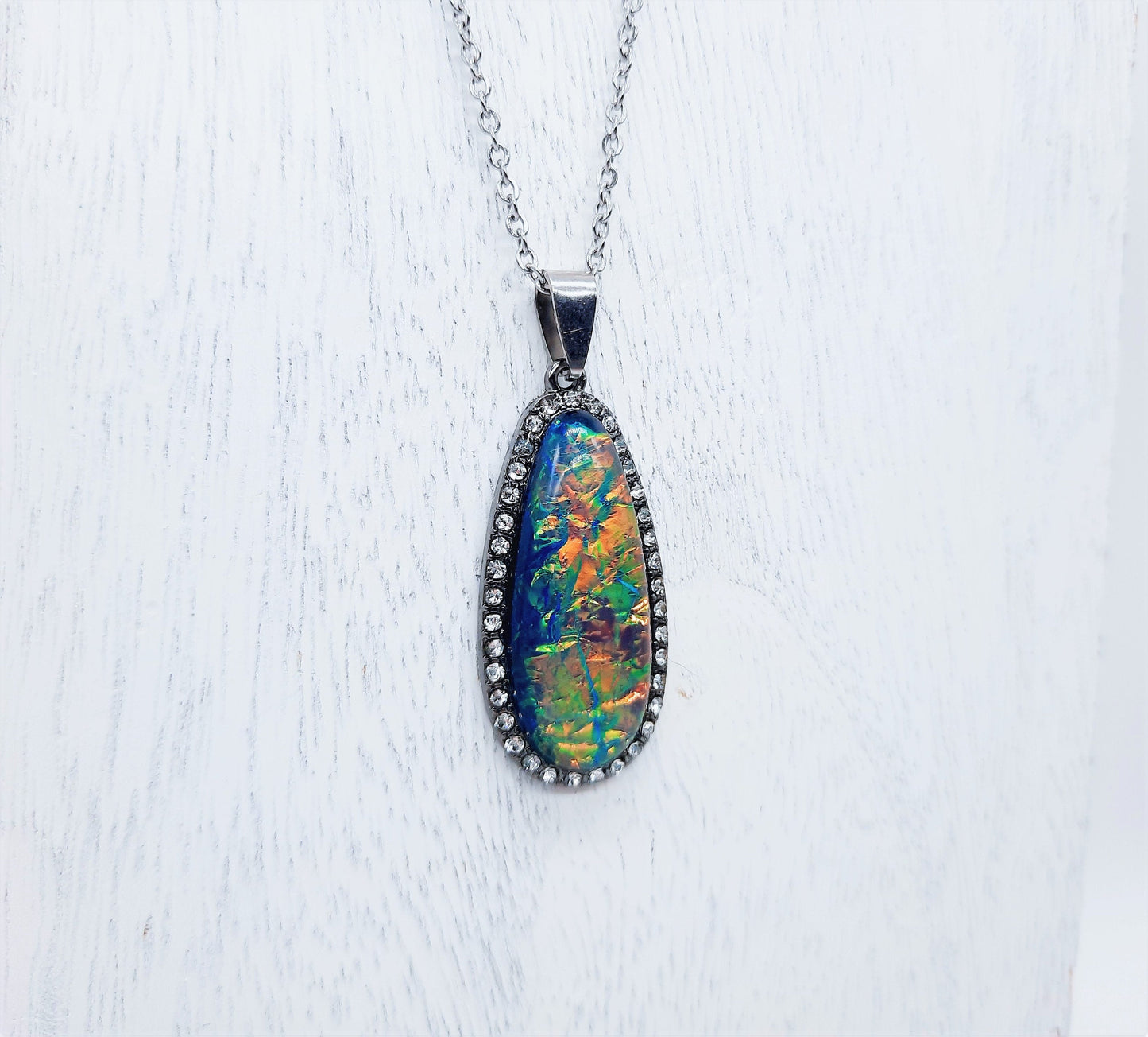Opal (like) Blue Green Teardrop Necklace