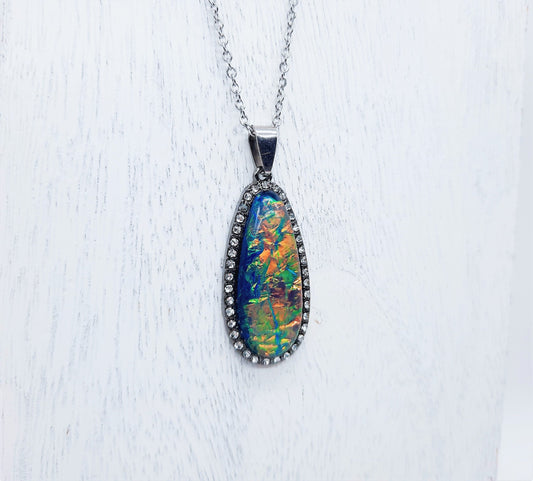 Opal (like) Blue Green Teardrop Necklace