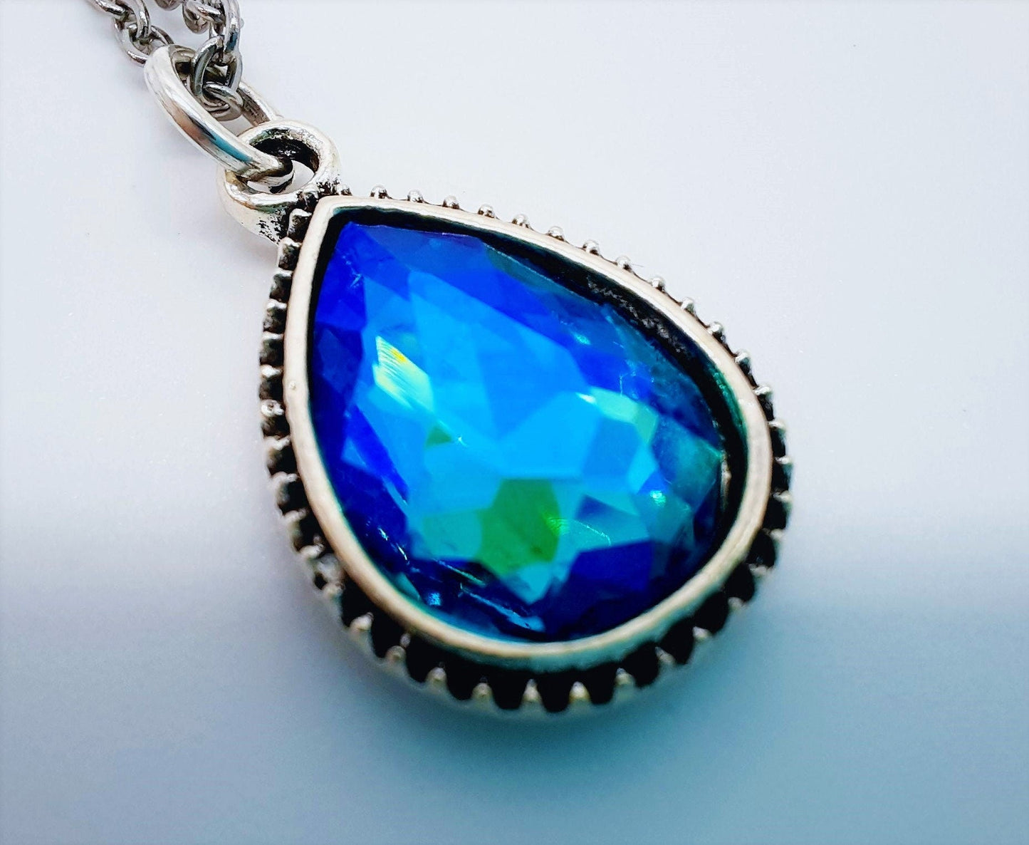 Antique Teal Blue Teardrop Necklace