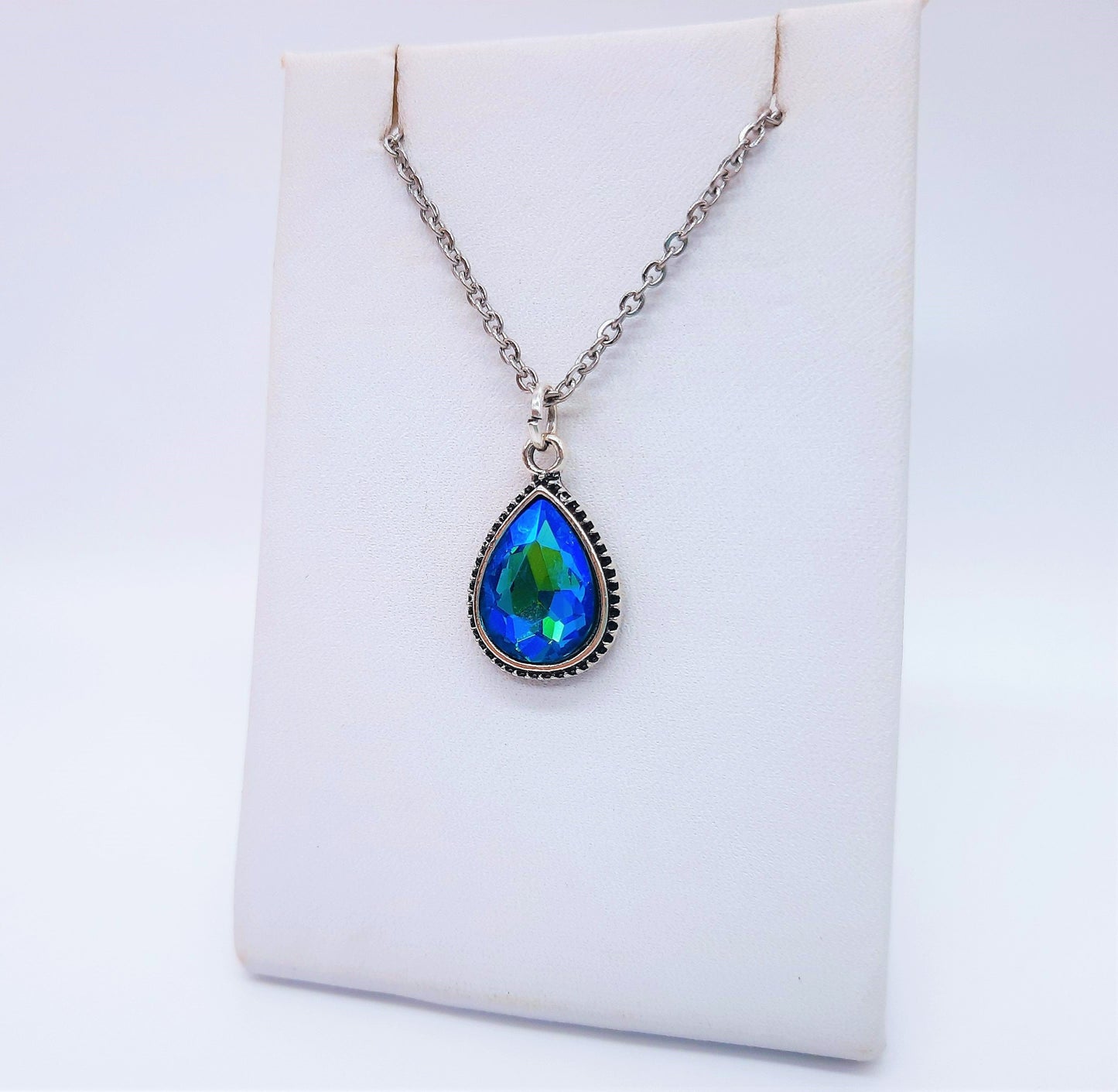 Antique Teal Blue Teardrop Necklace