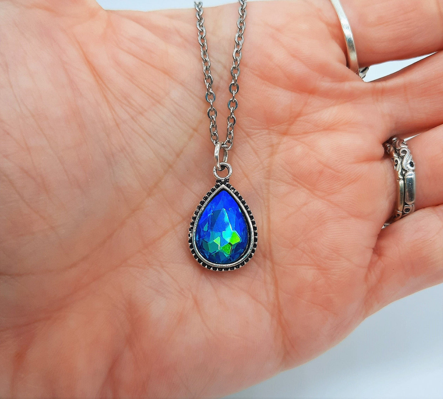 Antique Teal Blue Teardrop Necklace