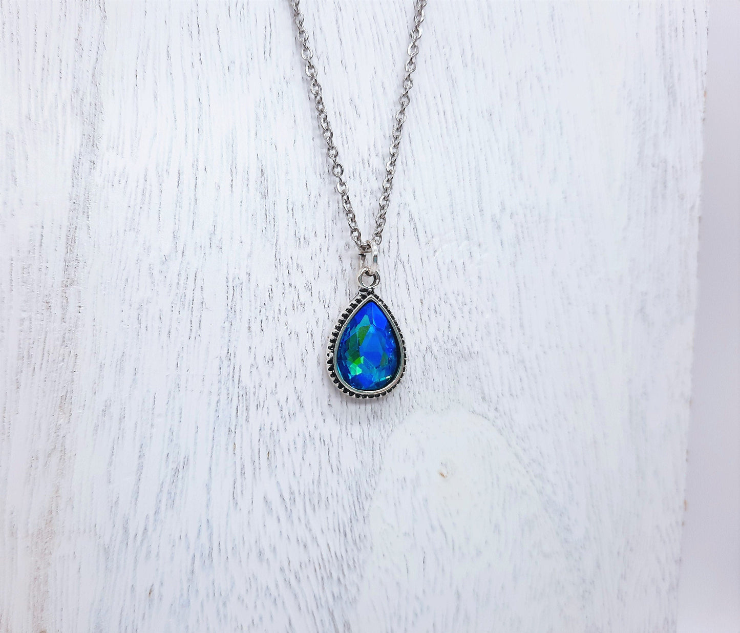 Antique Teal Blue Teardrop Necklace