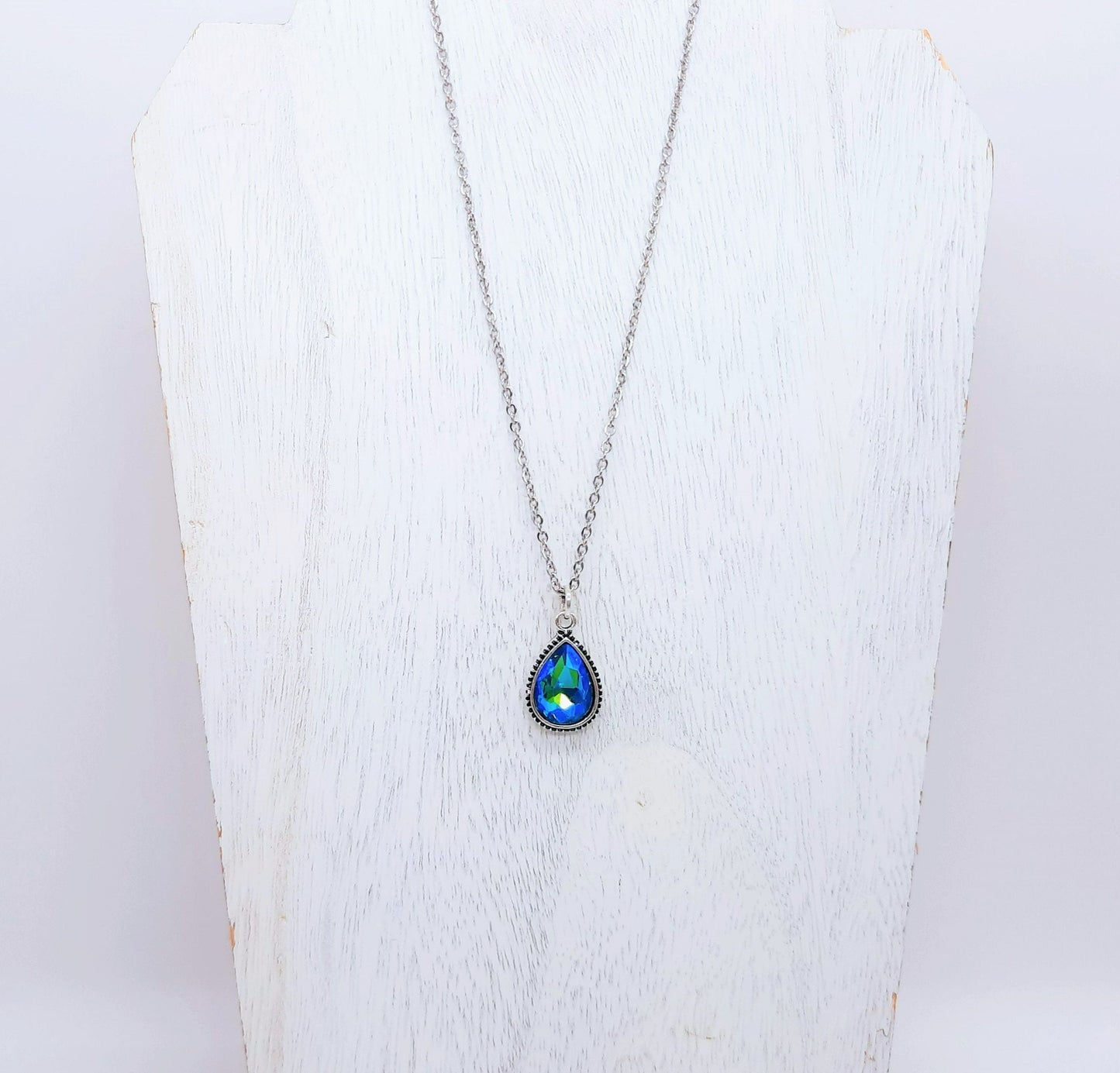 Antique Teal Blue Teardrop Necklace