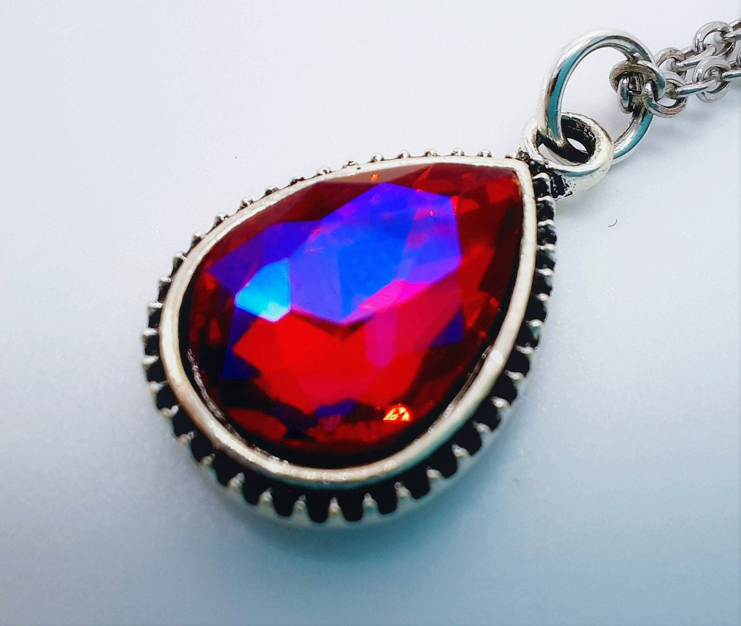 Antique Red Rhinestone Teardrop Necklace