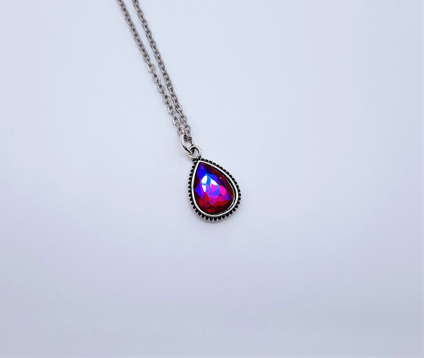 Antique Red Rhinestone Teardrop Necklace