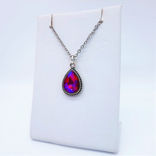 Antique Red Rhinestone Teardrop Necklace