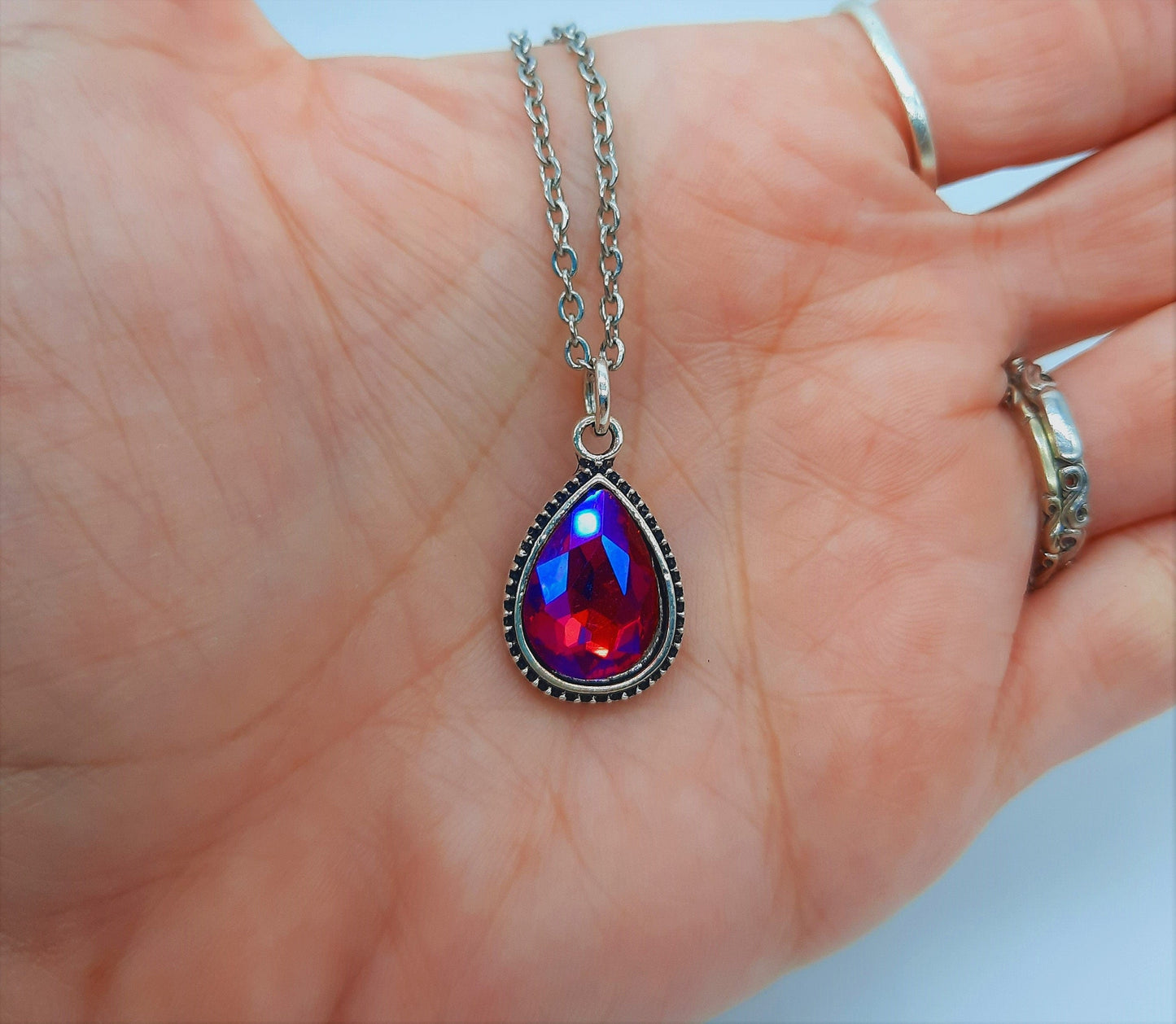 Antique Red Rhinestone Teardrop Necklace