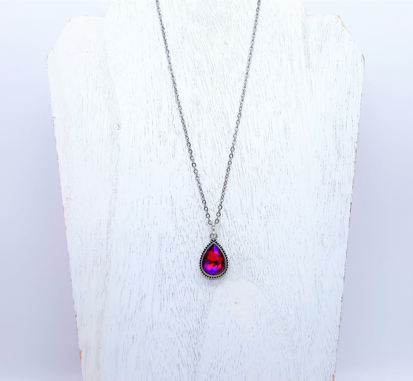 Antique Red Rhinestone Teardrop Necklace