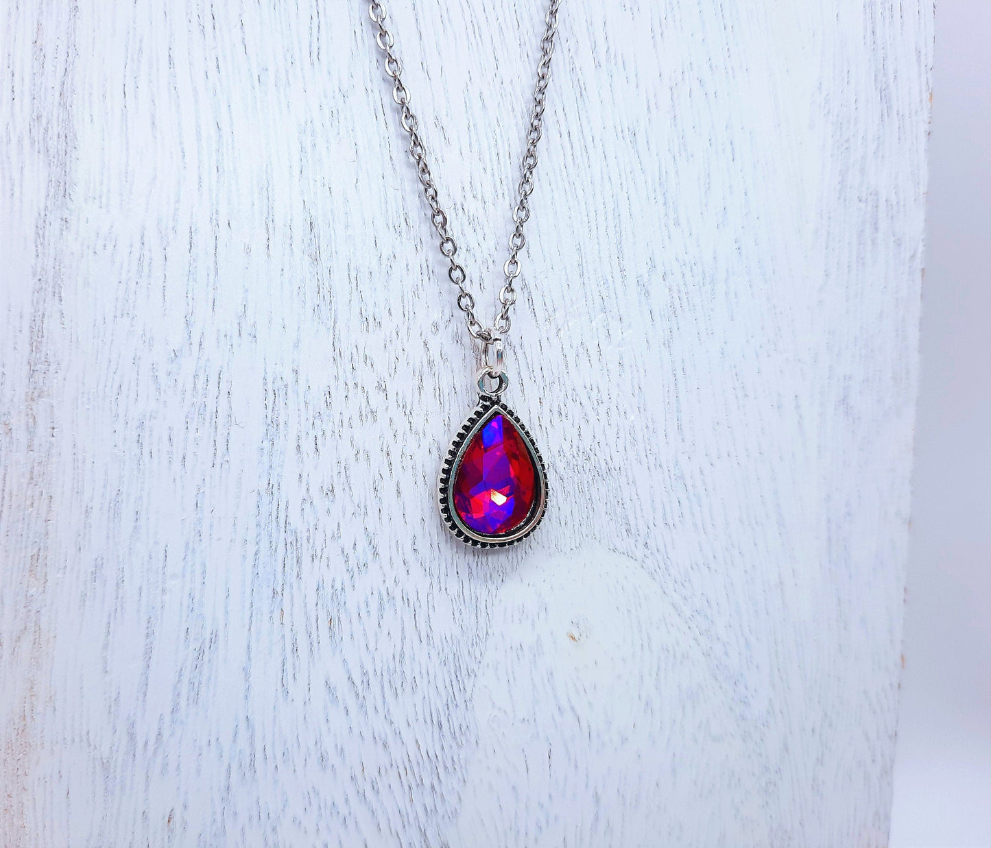 Antique Red Rhinestone Teardrop Necklace