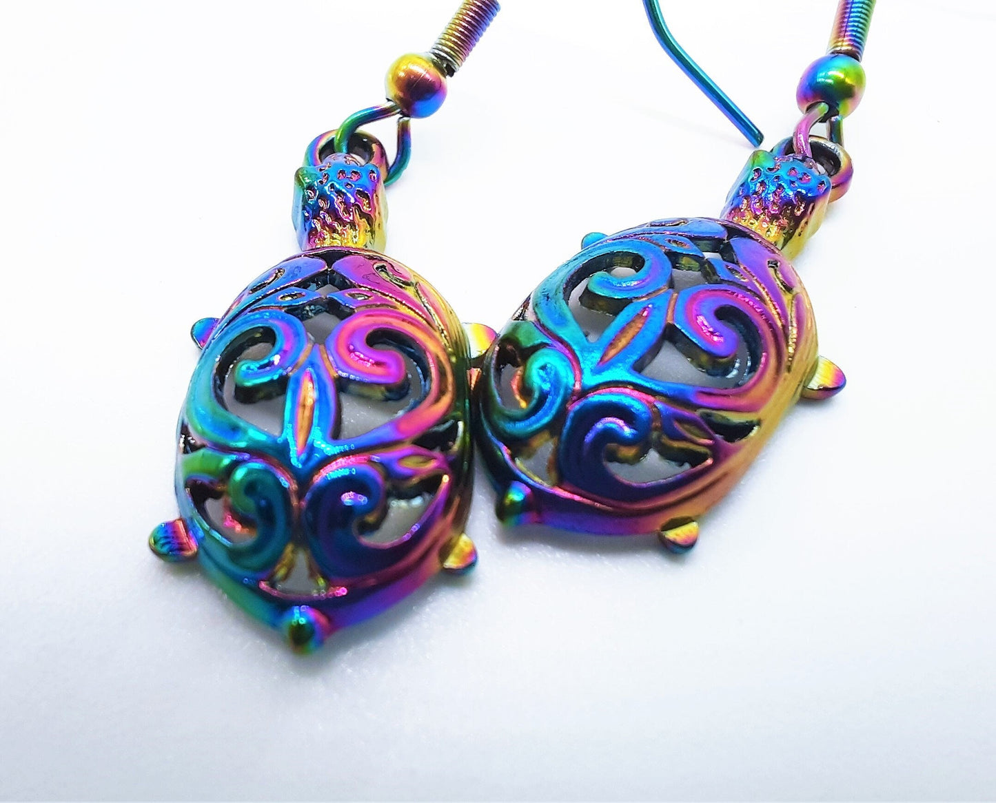 Rainbow Chromium Sea Turtle Earrings