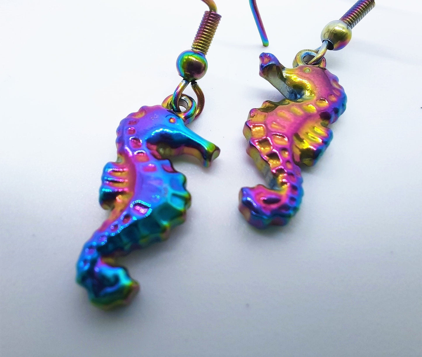 Rainbow Chromium Sea Horse Earrings