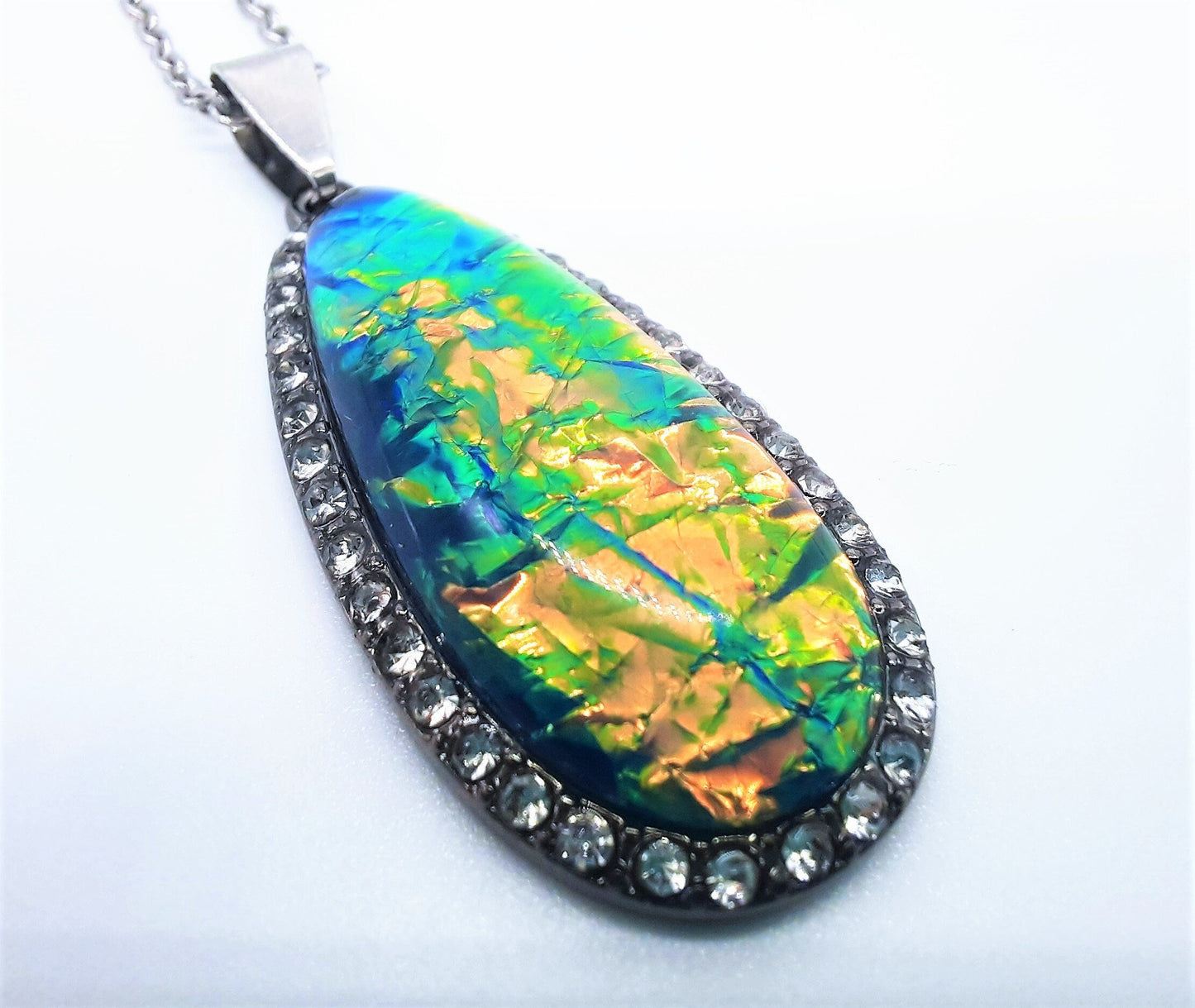 Opal (like) Blue Green Teardrop Necklace