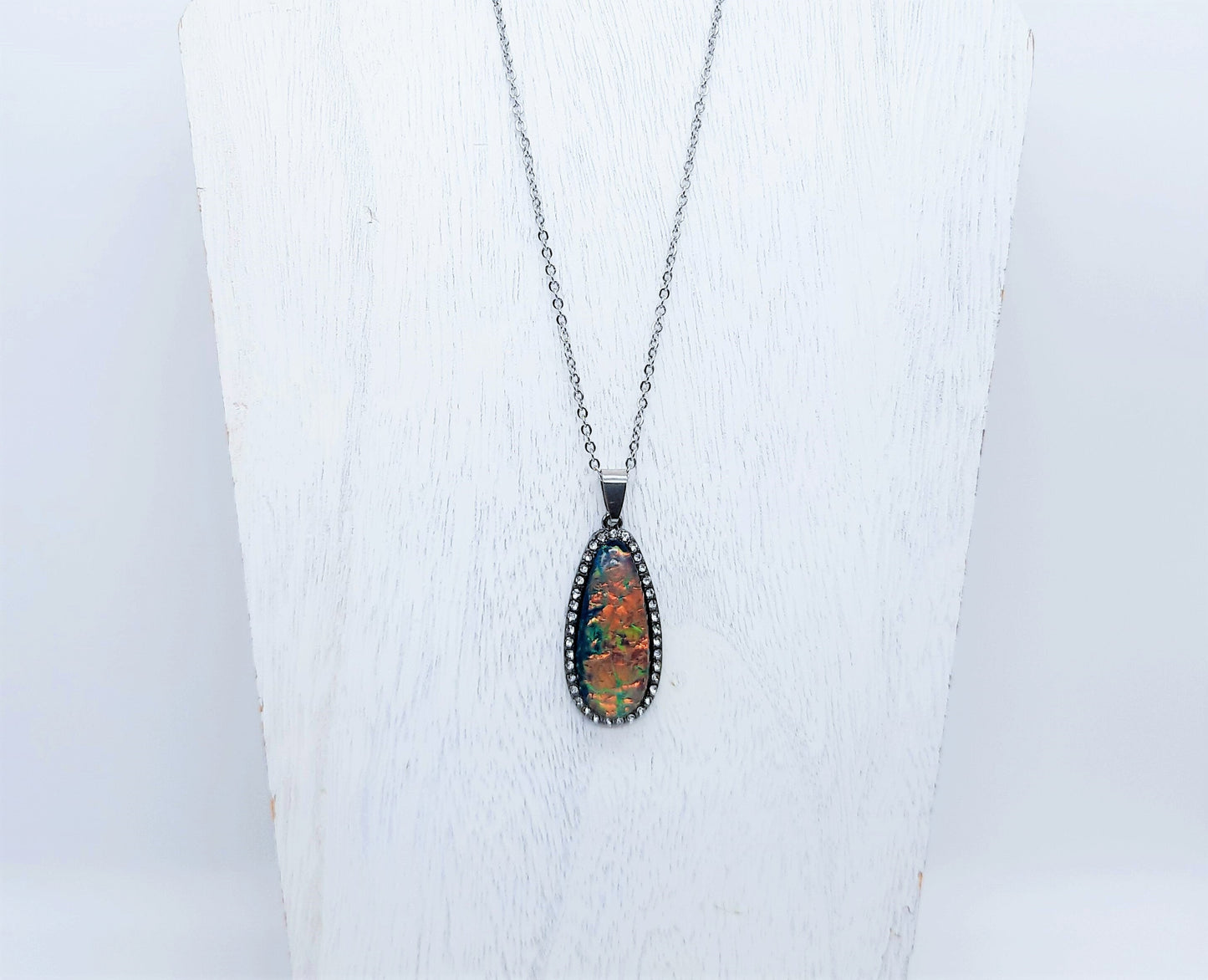 Opal (like) Blue Green Teardrop Necklace