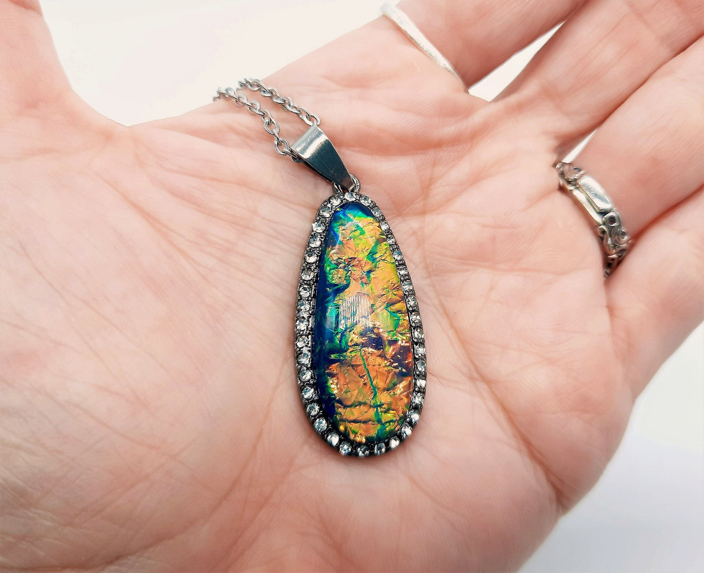 Opal (like) Blue Green Teardrop Necklace