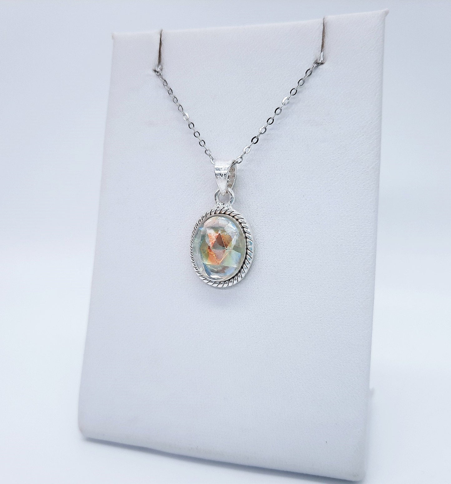 Aurora Borealis Pendant Necklace, 925 Sterling Silver