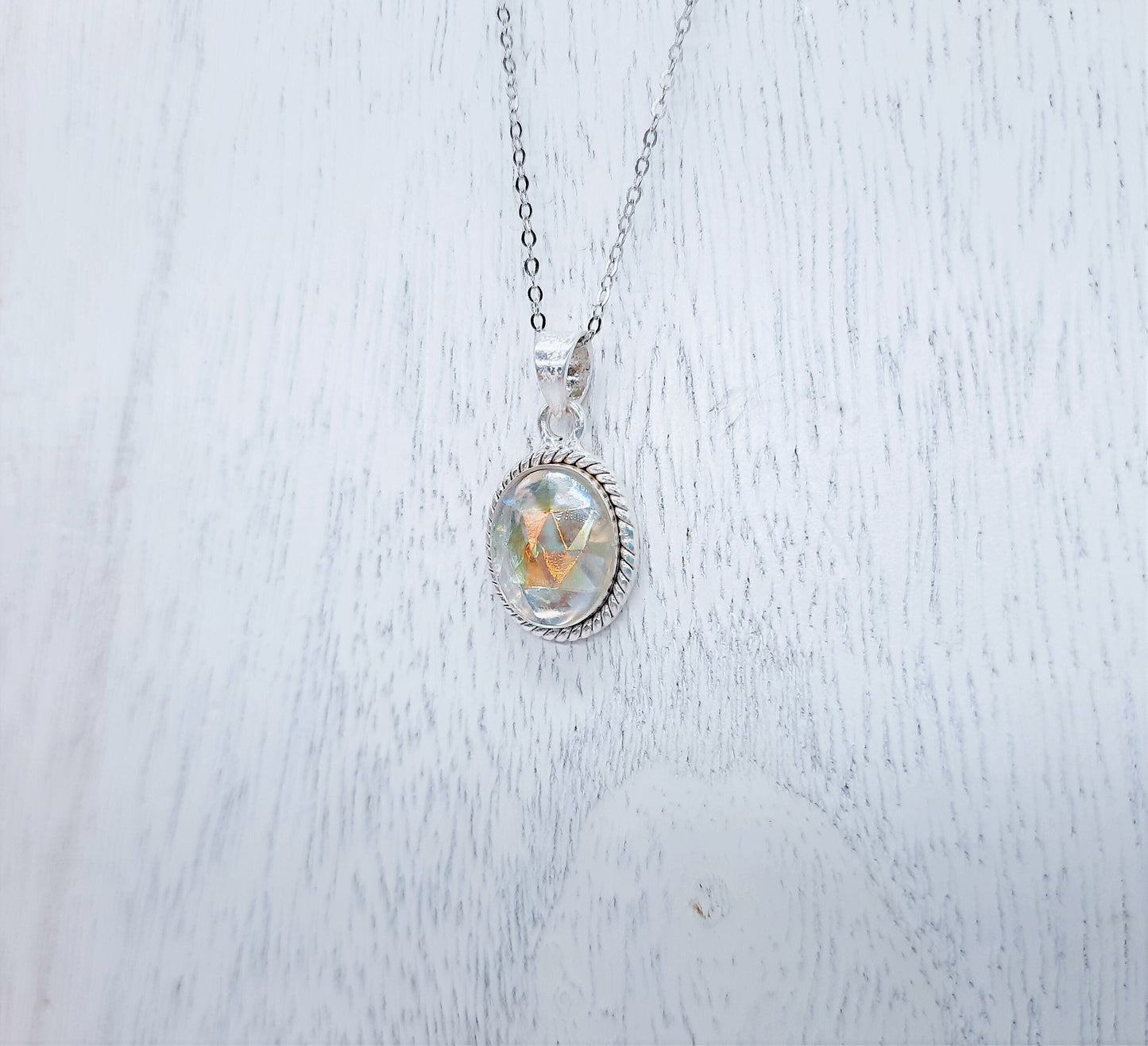 Aurora Borealis Pendant Necklace, 925 Sterling Silver