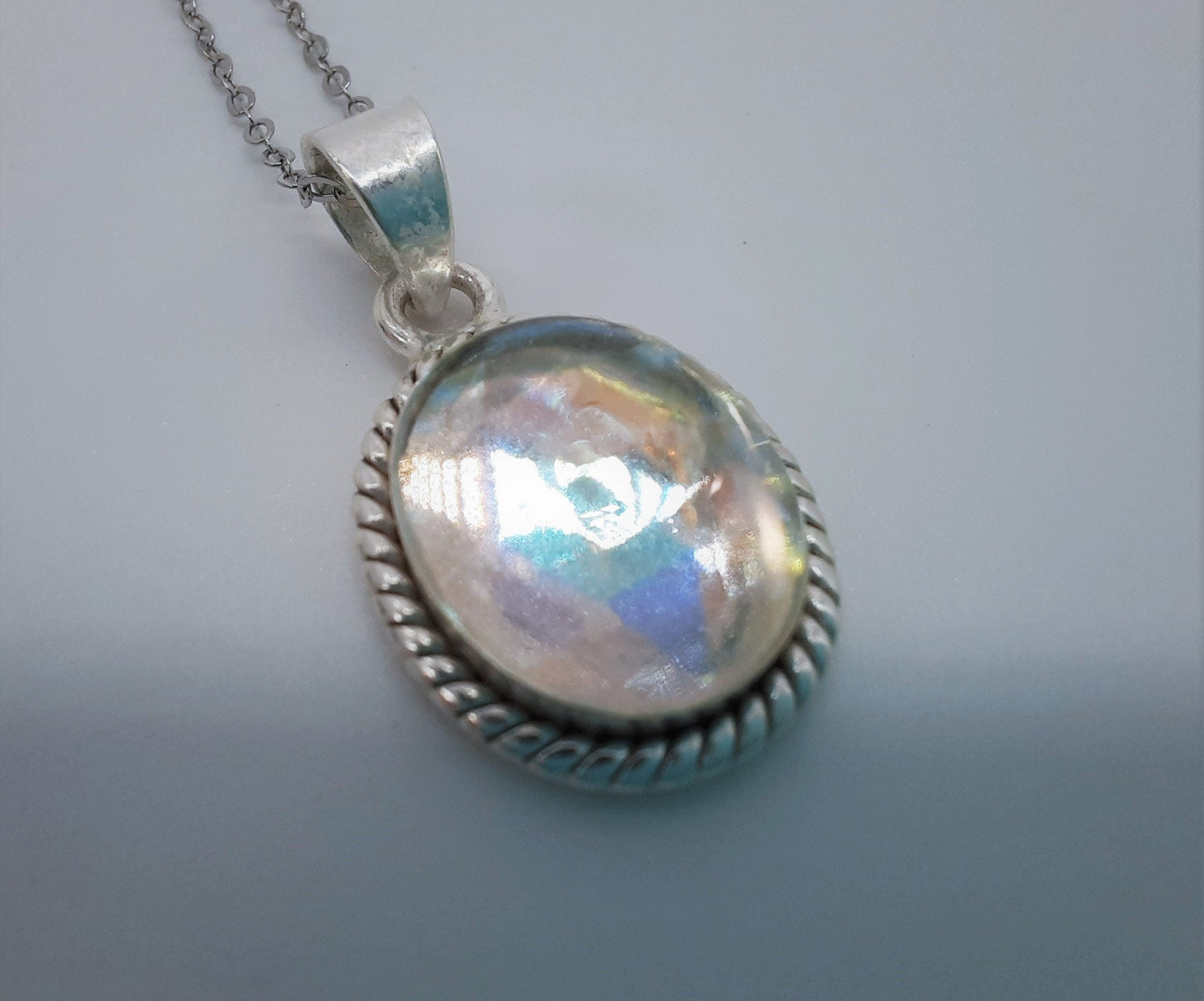 Aurora Borealis Pendant Necklace, 925 Sterling Silver