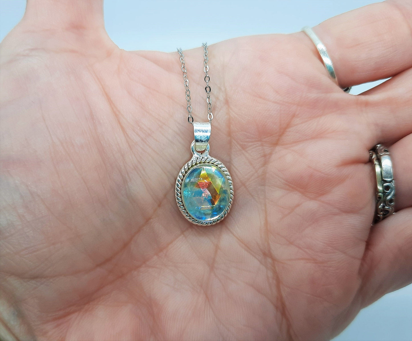 Aurora Borealis Pendant Necklace, 925 Sterling Silver