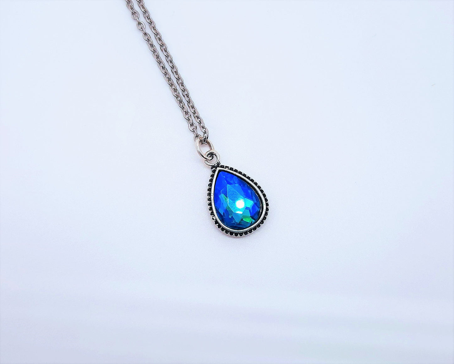 Antique Teal Blue Teardrop Necklace