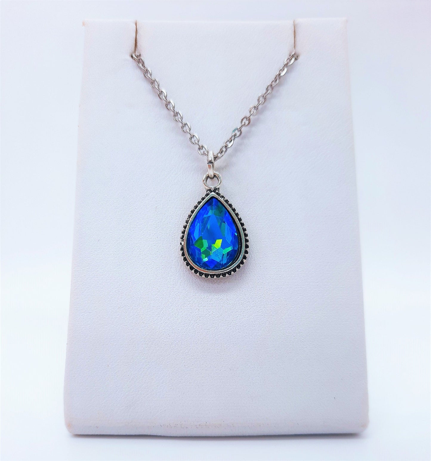 Antique Teal Blue Teardrop Necklace
