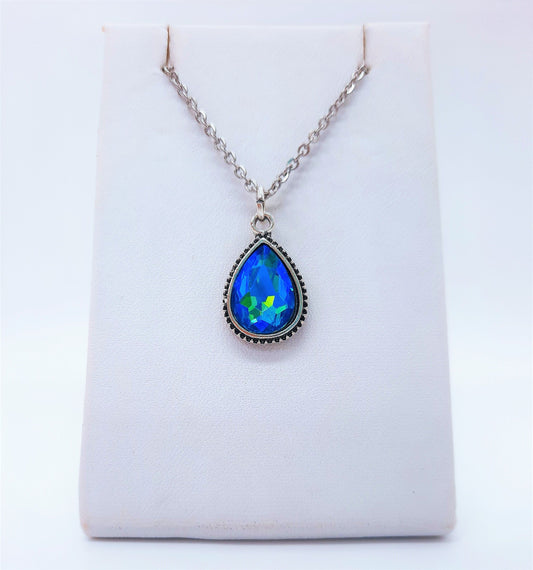 Antique Teal Blue Teardrop Necklace