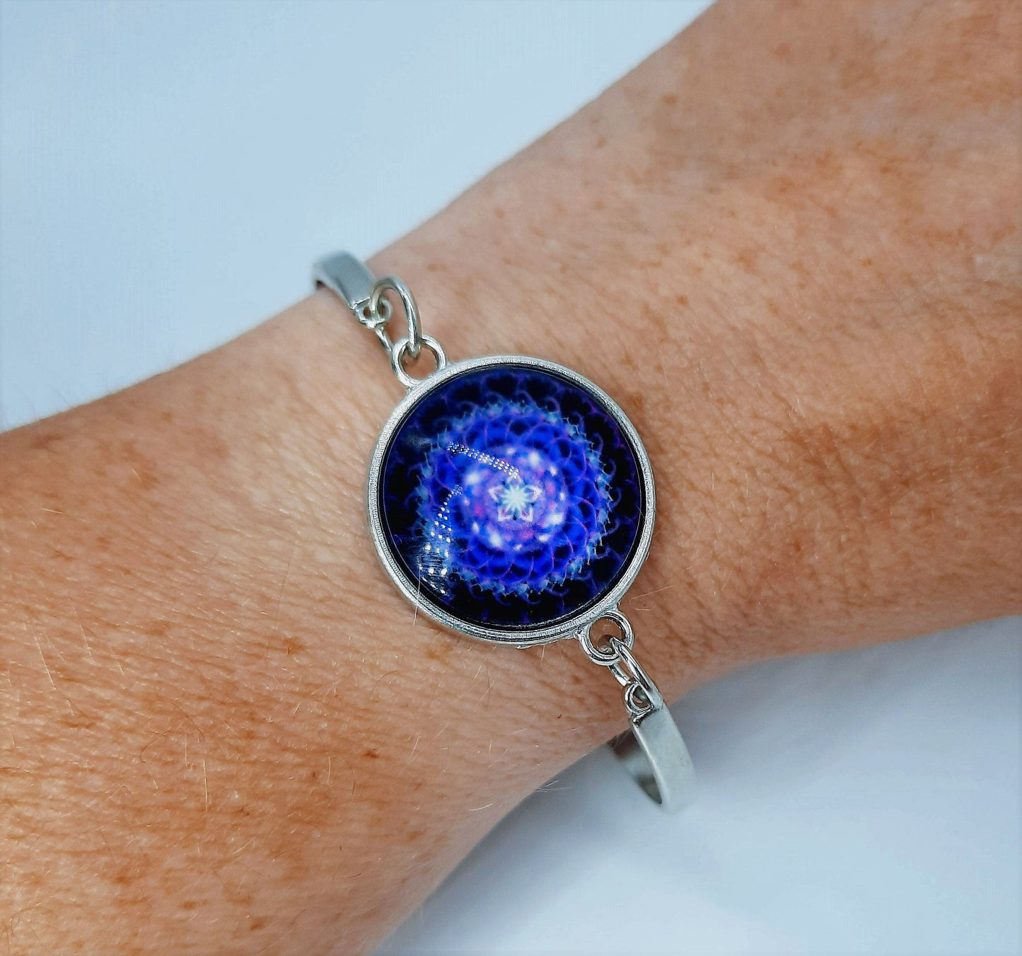 Purple Mandala Design - Adjustable Bangle Bracelet