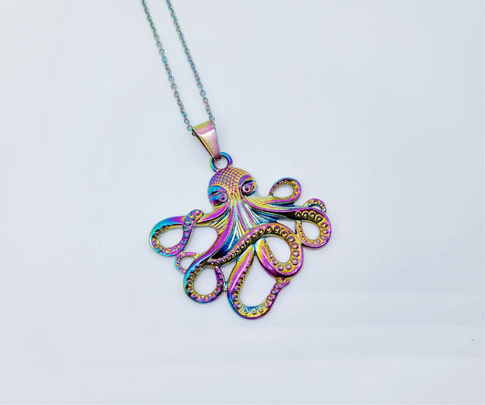 Rainbow Chromium Octopus Necklace