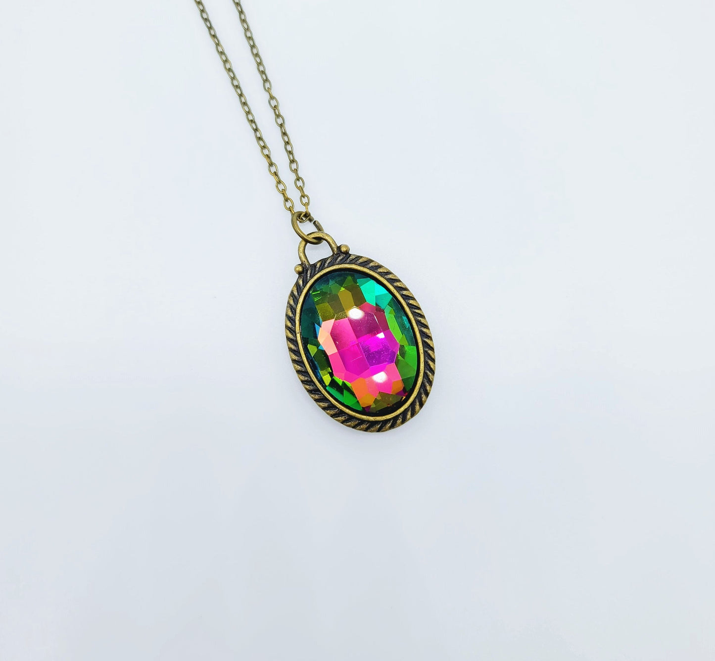 Rainbow Rhinestone Oval Necklace