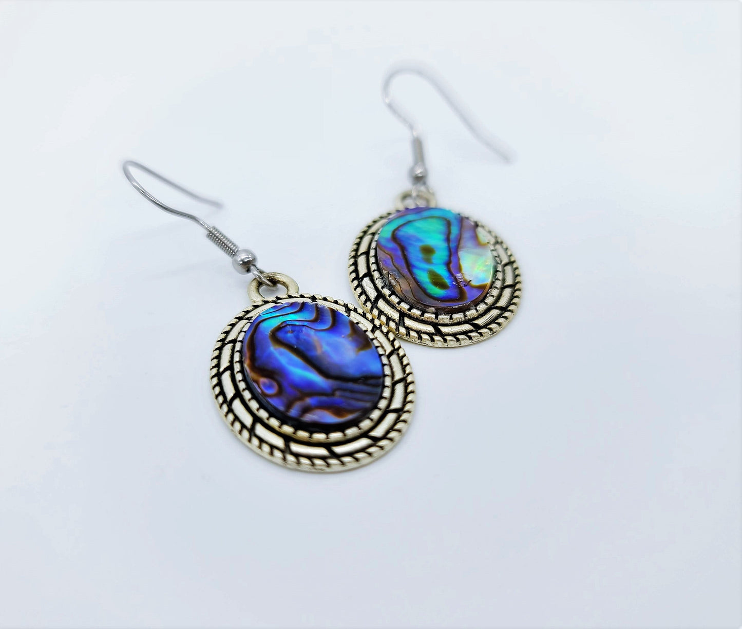 Abalone / Paua Seashell Earrings / Tibetan Style