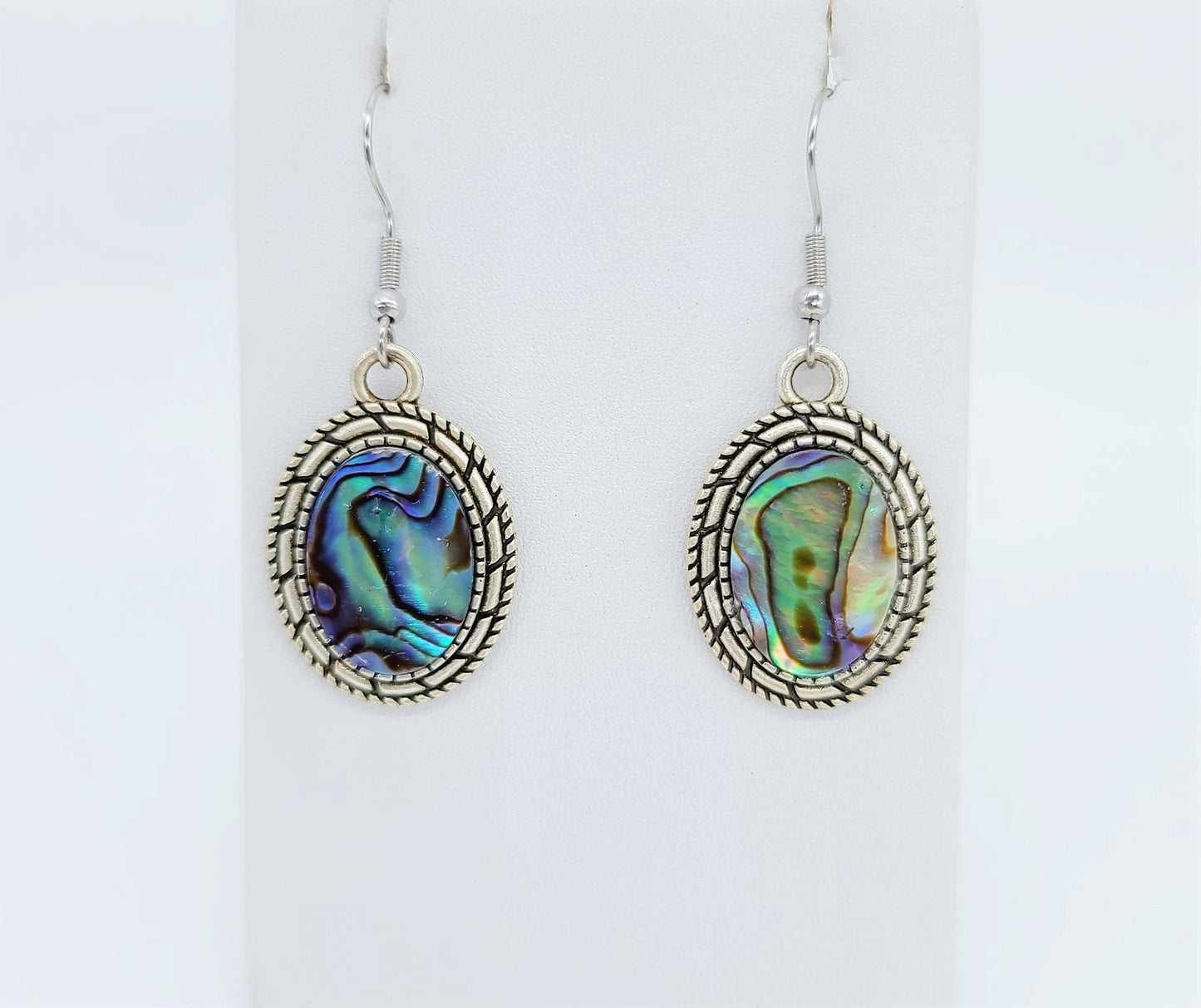 Abalone / Paua Seashell Earrings / Tibetan Style
