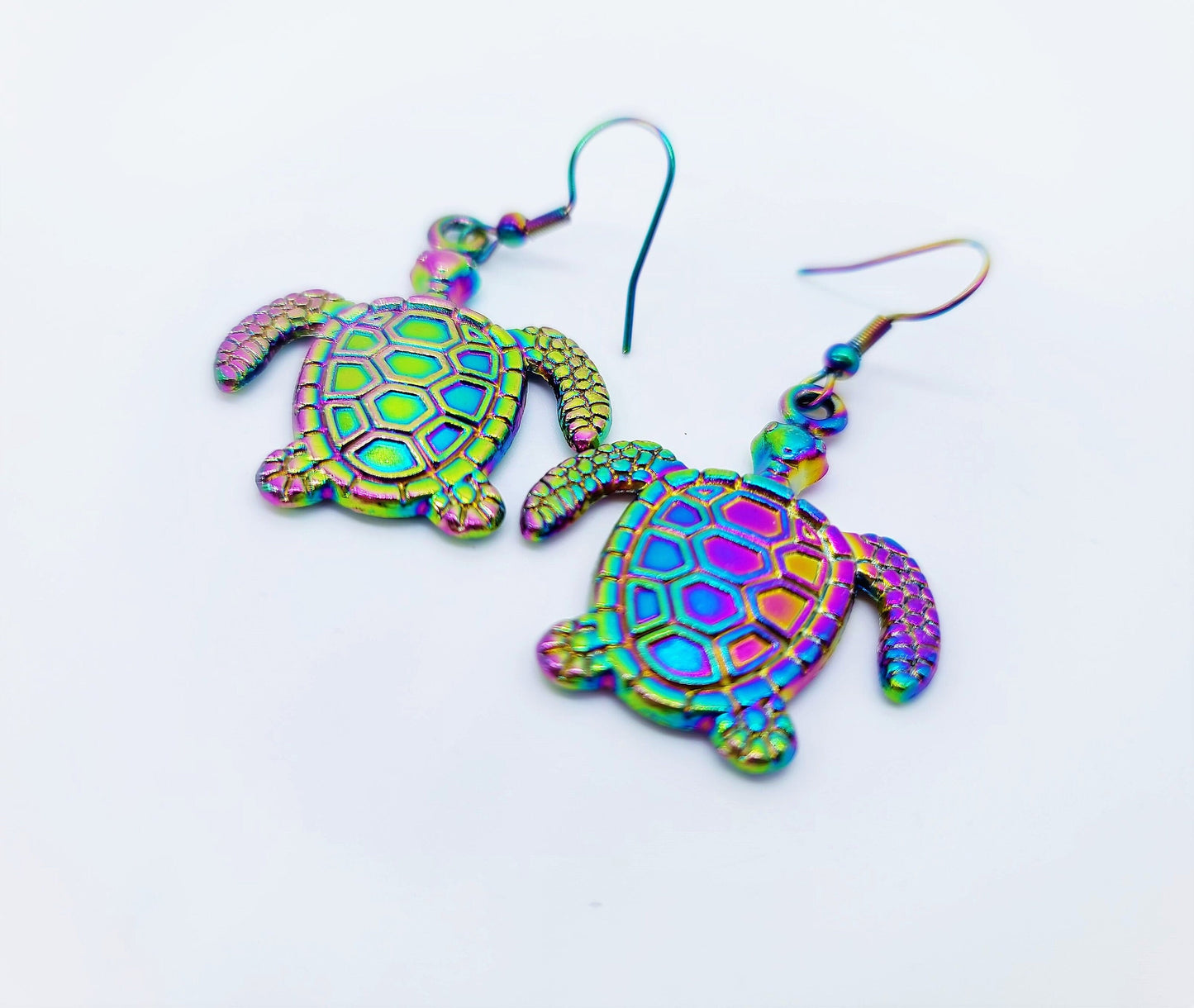 Rainbow Chromium Sea Turtle Earrings