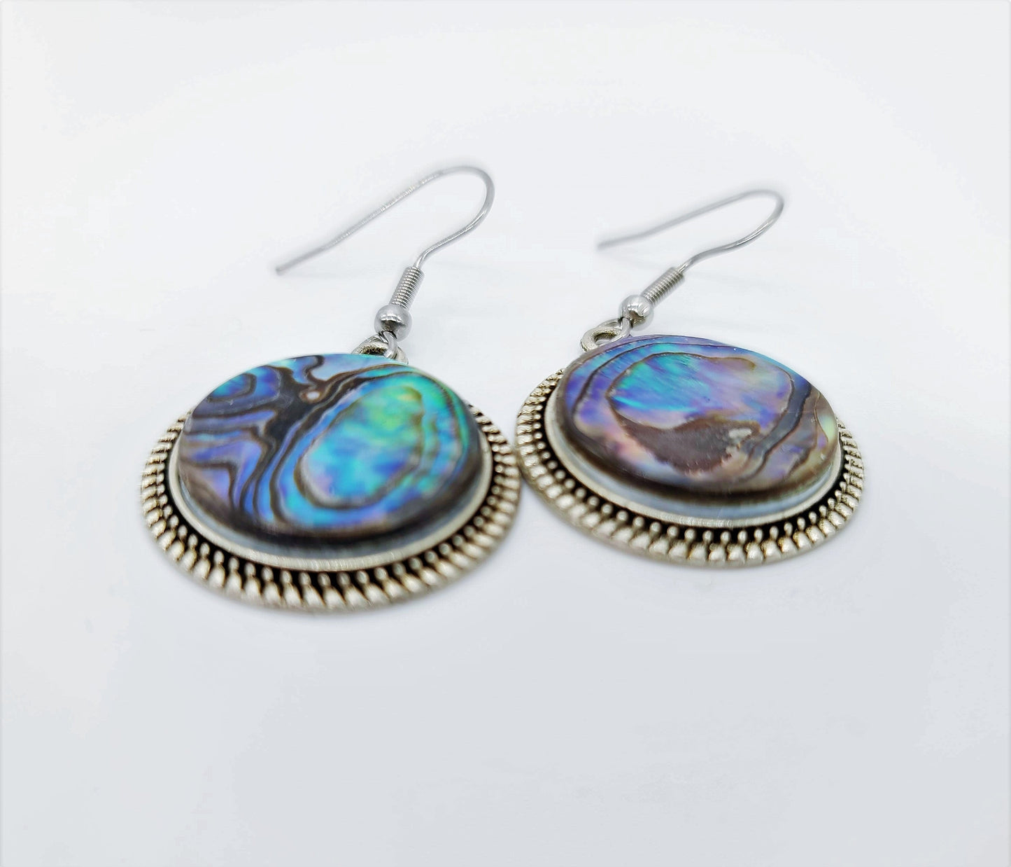 Abalone / Paua Seashell Earrings / Tibetan Style