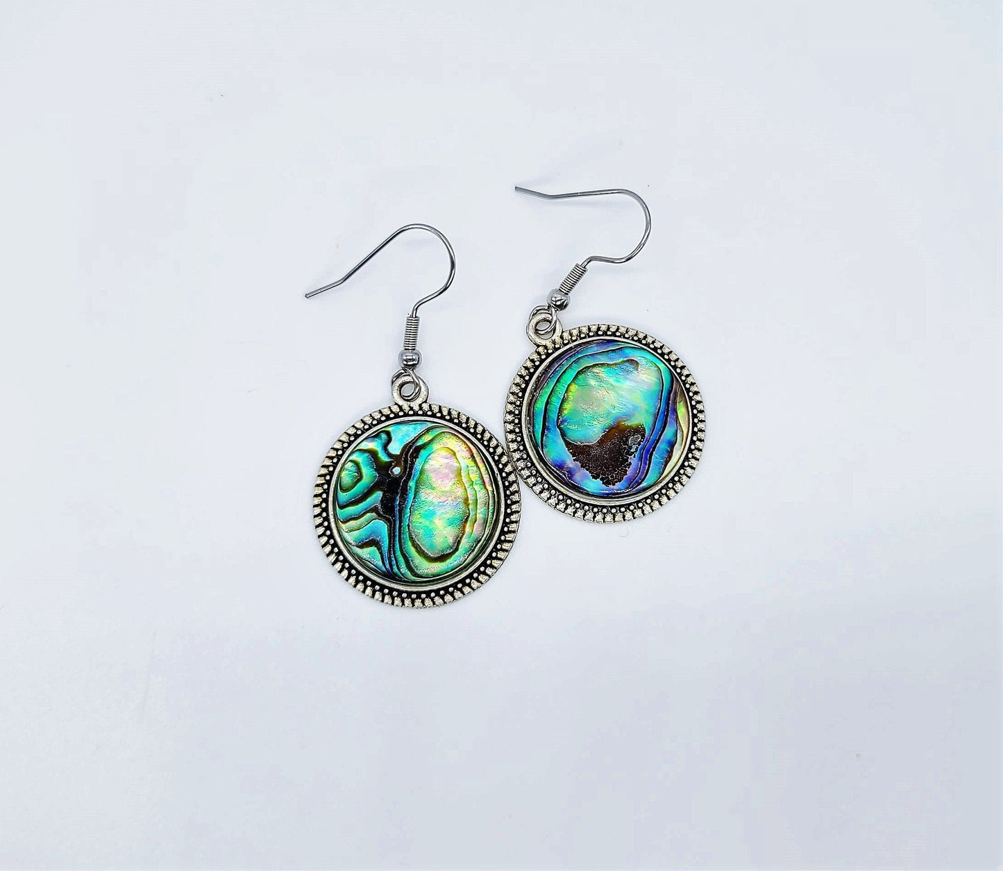 Abalone / Paua Seashell Earrings / Tibetan Style