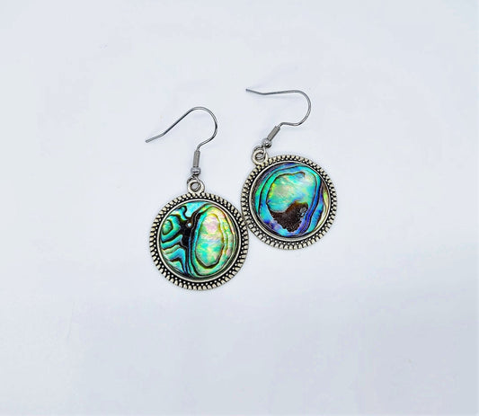 Abalone / Paua Seashell Earrings / Tibetan Style