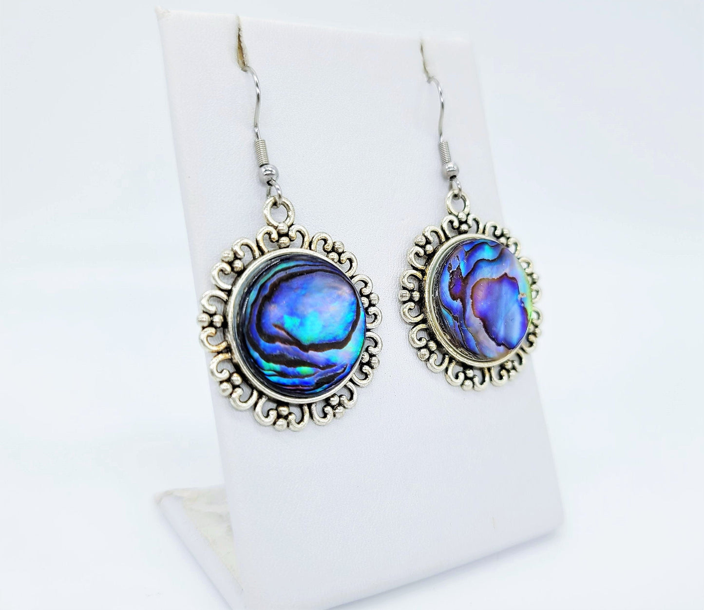 Abalone / Paua Seashell Earrings / Tibetan Style