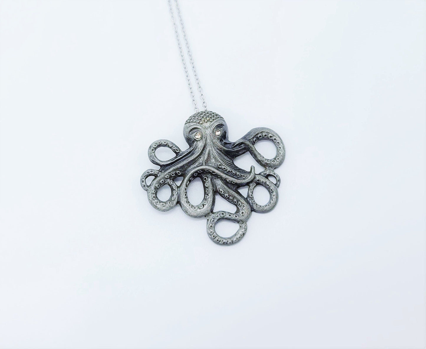 Antique Silver Metal Octopus Necklace