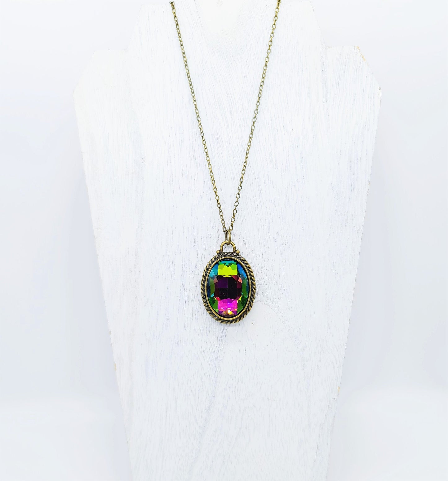 Rainbow Rhinestone Oval Necklace