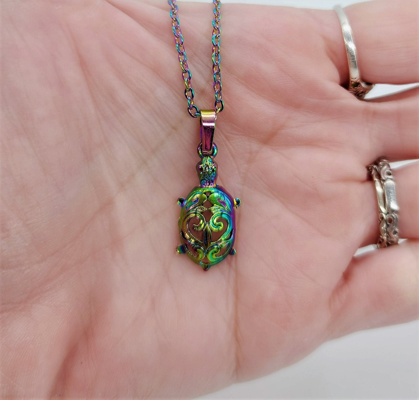 Rainbow Chromium Turtle Necklace