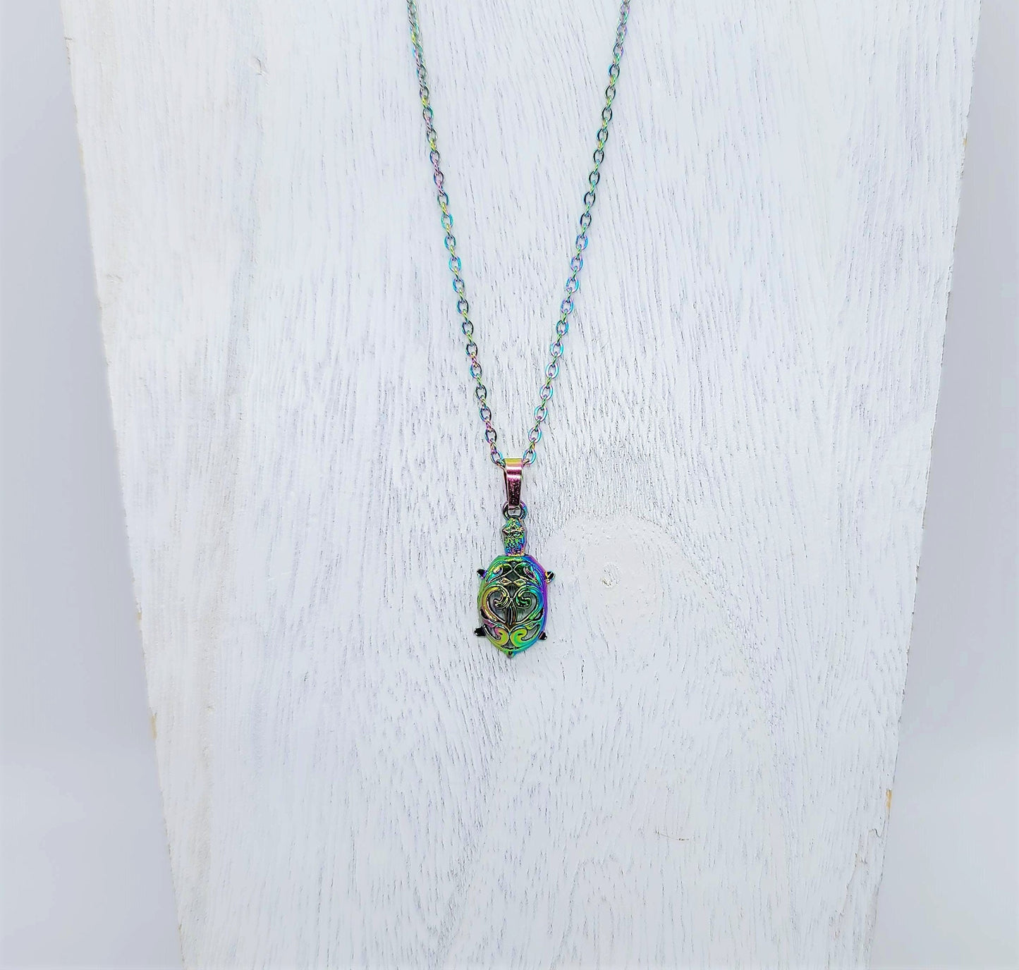 Rainbow Chromium Turtle Necklace