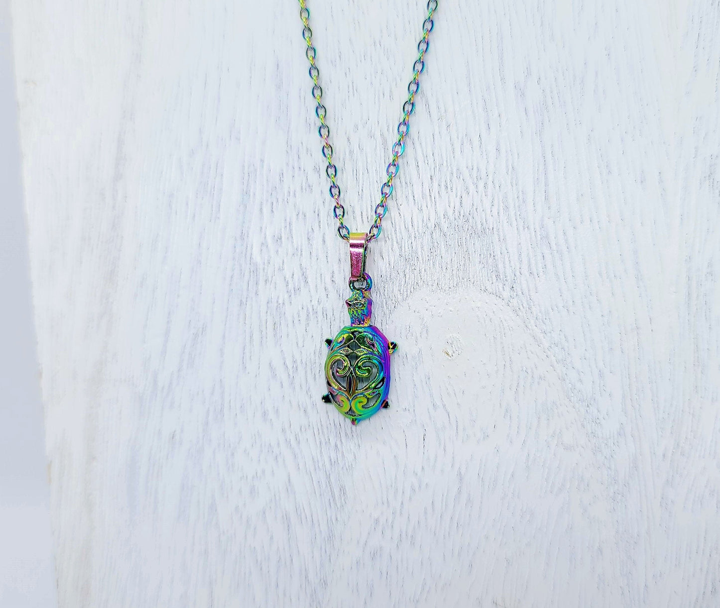 Rainbow Chromium Turtle Necklace