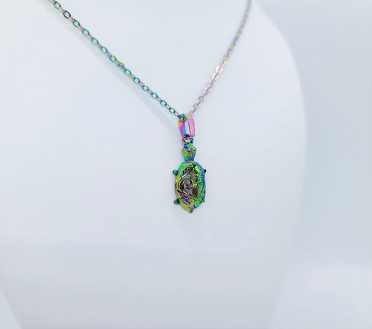 Rainbow Chromium Turtle Necklace