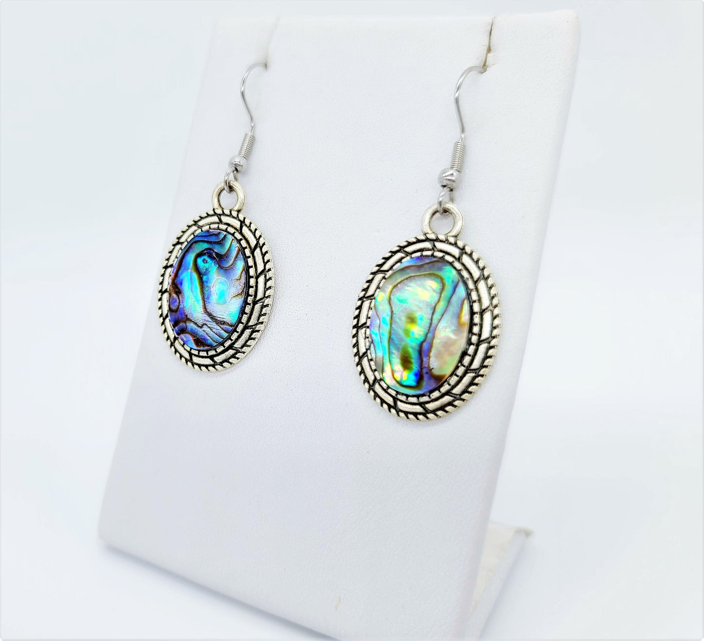 Abalone / Paua Seashell Earrings / Tibetan Style