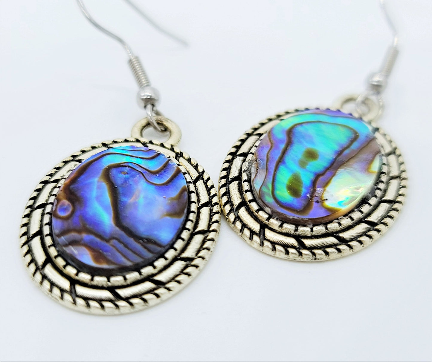 Abalone / Paua Seashell Earrings / Tibetan Style