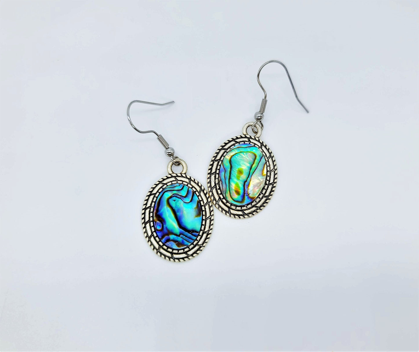 Abalone / Paua Seashell Earrings / Tibetan Style
